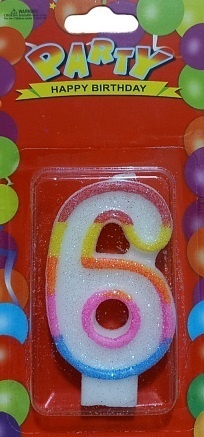 Свічка декоративна (цифра 6), 1 шт