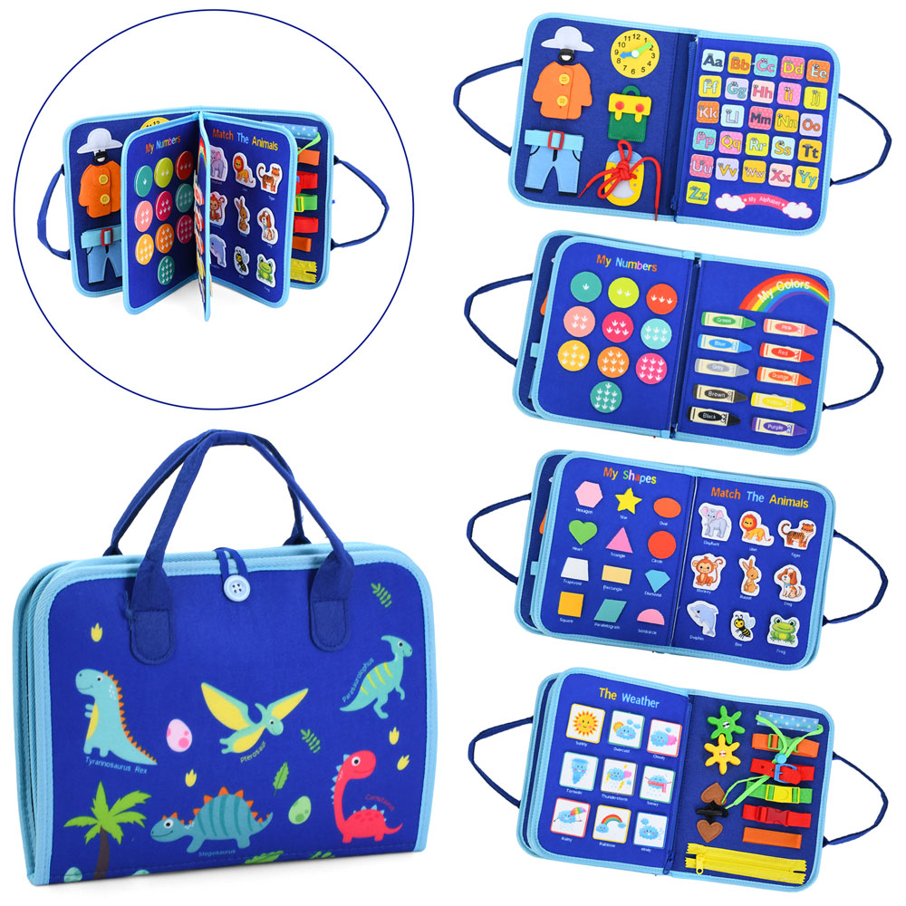 Гра LB-2 навачальна, бізікнижка/бізікнига,28-22-6см,сумка(принт динозав)8ст,шн.циф.фіг.на лип.у пак.