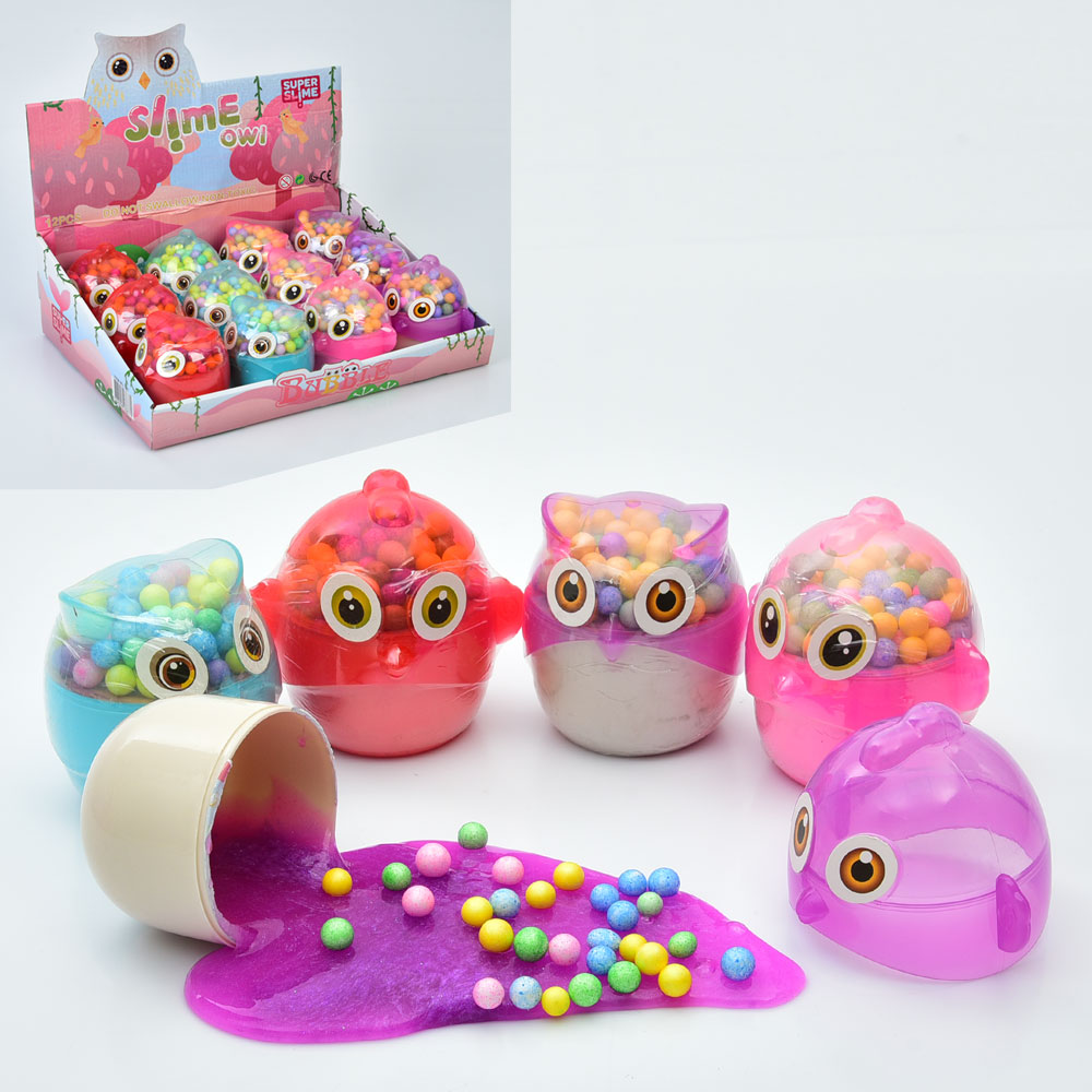 Лизун MK 5515 слайм, пінопласт. кульки, аромат., 4 кольори, 12 шт. (2 види) в диспл., 32,5-24-9,5 см