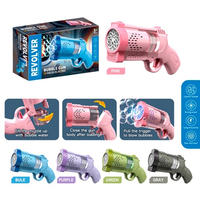 Мильні бульбашки 029A пістолет, світ,запаска.мікс кольорів,бат,кор.23,5-14-6,5см