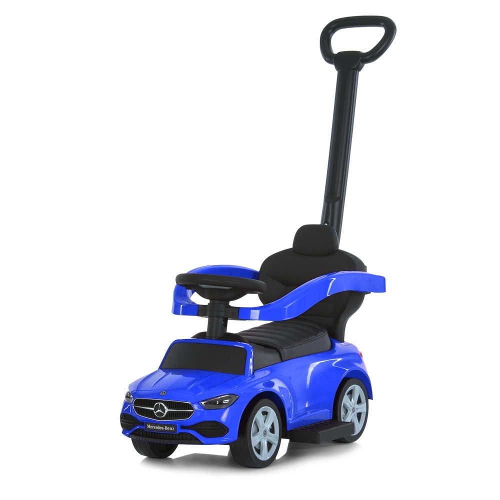 Каталка-толокар 668L-4 2в1 (батьків. ручка), підставка для ніг, шкіра, муз., бат., блакитний.