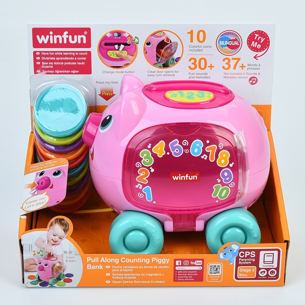 Каталка 250201-B1 на шнурі,порося-скарбнич.,монети10шт.,муз.(англ.,іспан.),світло,бат.,кор.,24-21-14