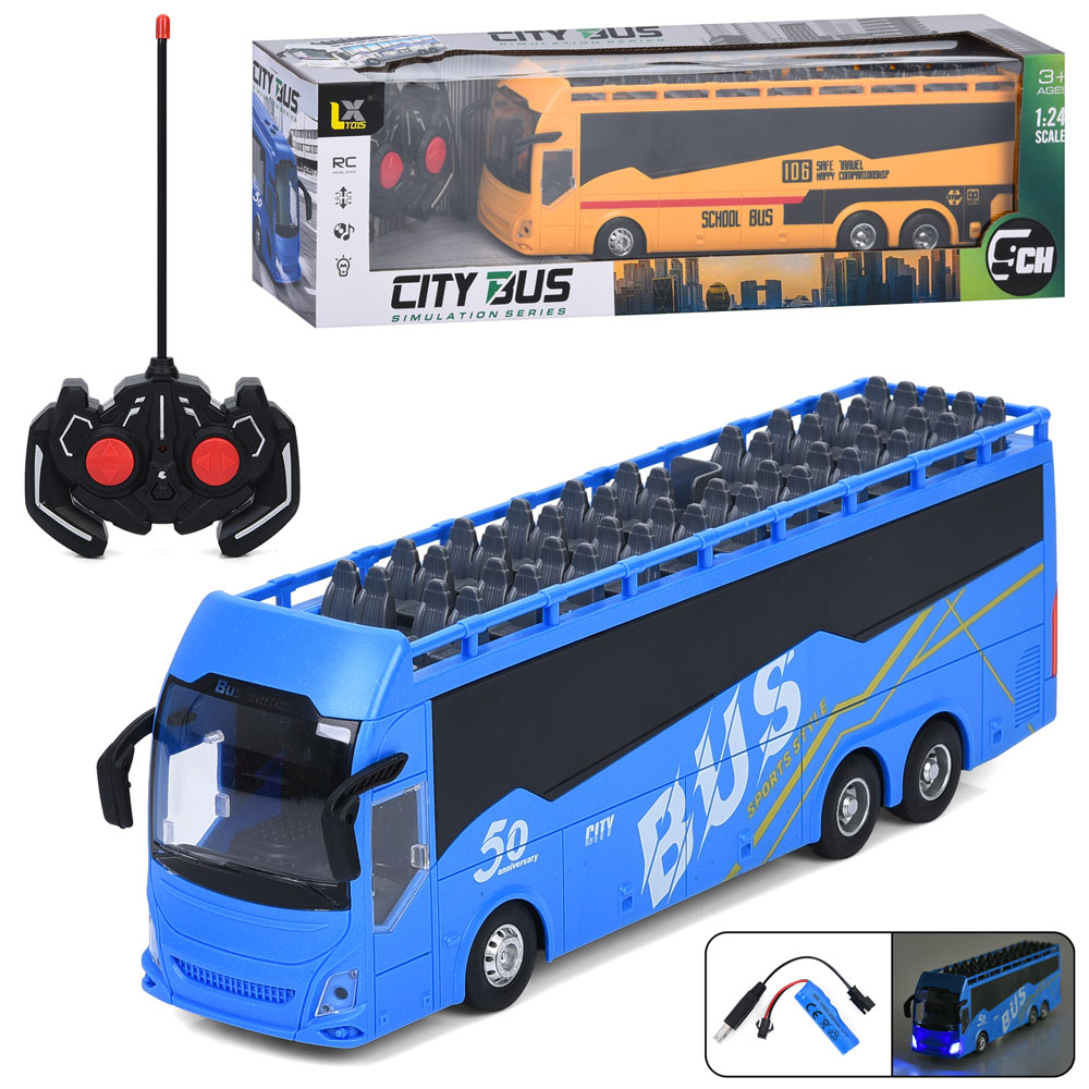 Автобус 197-5-6 радірк., акум, 30см, 1:24, світло, гум. колеса,USBзаряд.,2 кольори,в кор.,43-13-10см