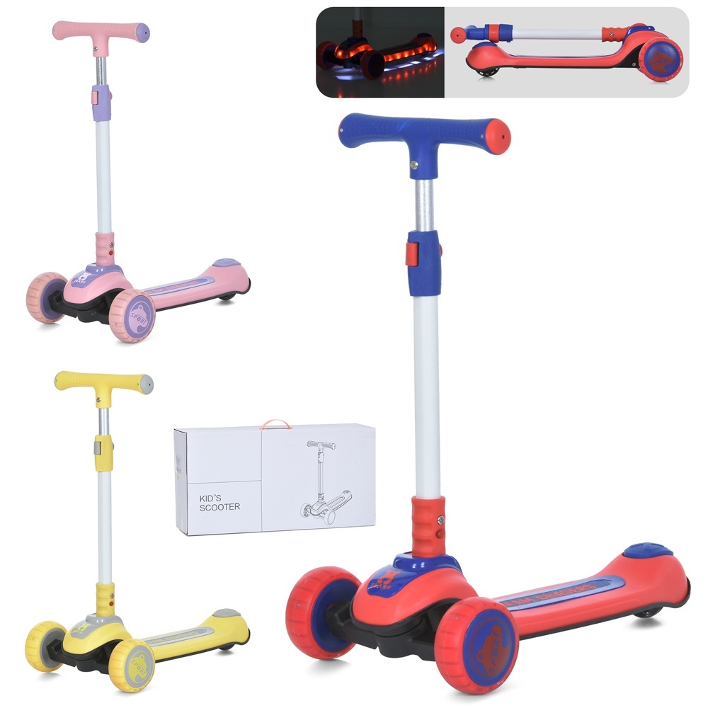 Самокат JR 3-094 Maxi-big, метал+пл,3 колПУ,2 пер.120мм-світло,антиковзна поверхня,3кольори,бат.,кор