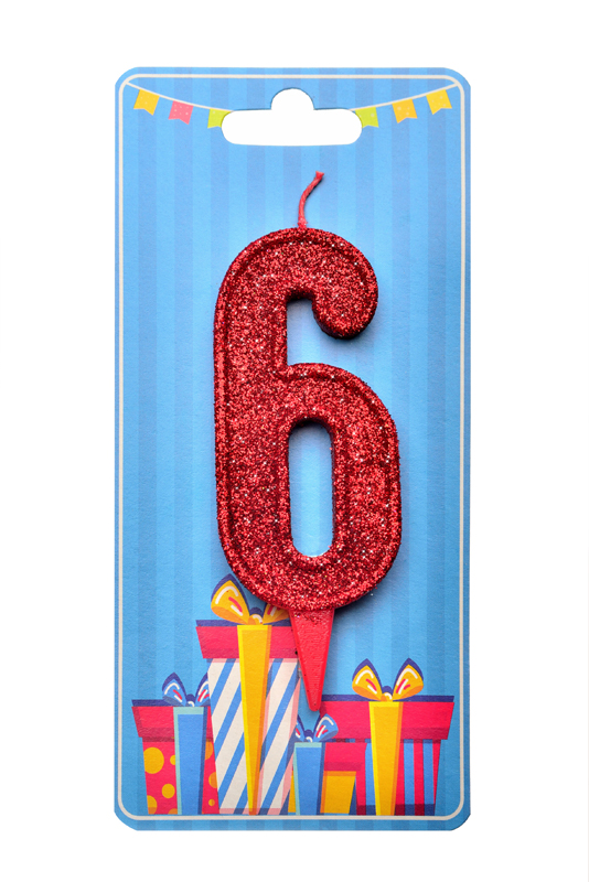 Свічка для торта  "Цифра 6" червона блиск