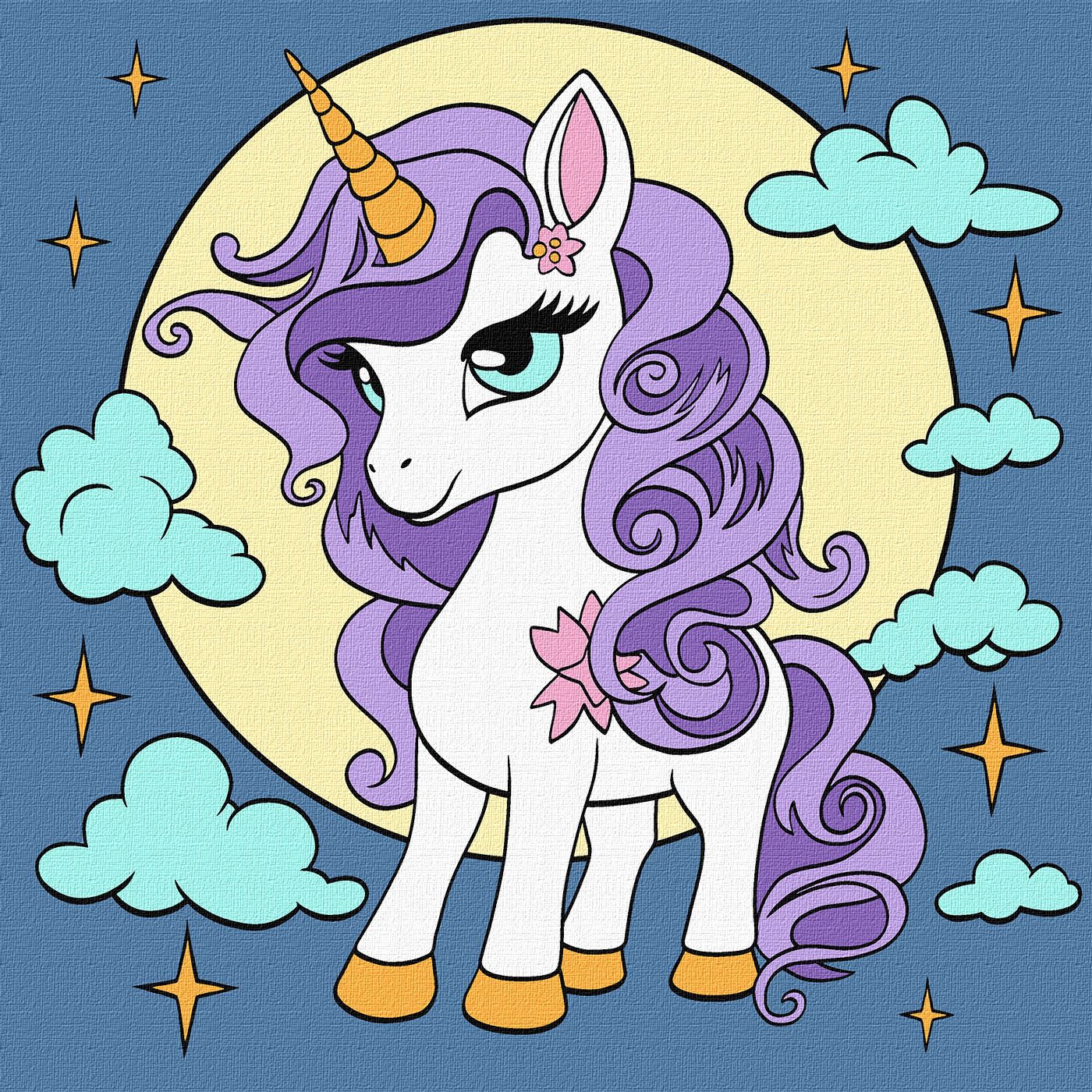 Набір 7+ для розпису по номерах. "Казкова одноріжка" 25х25см