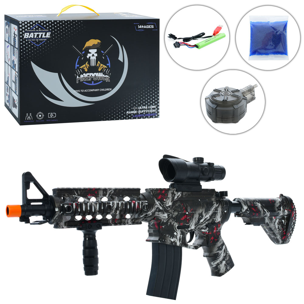 Автомат 002 акум., водяні кулі, прицел, USB, кор., 37-26-10 см.