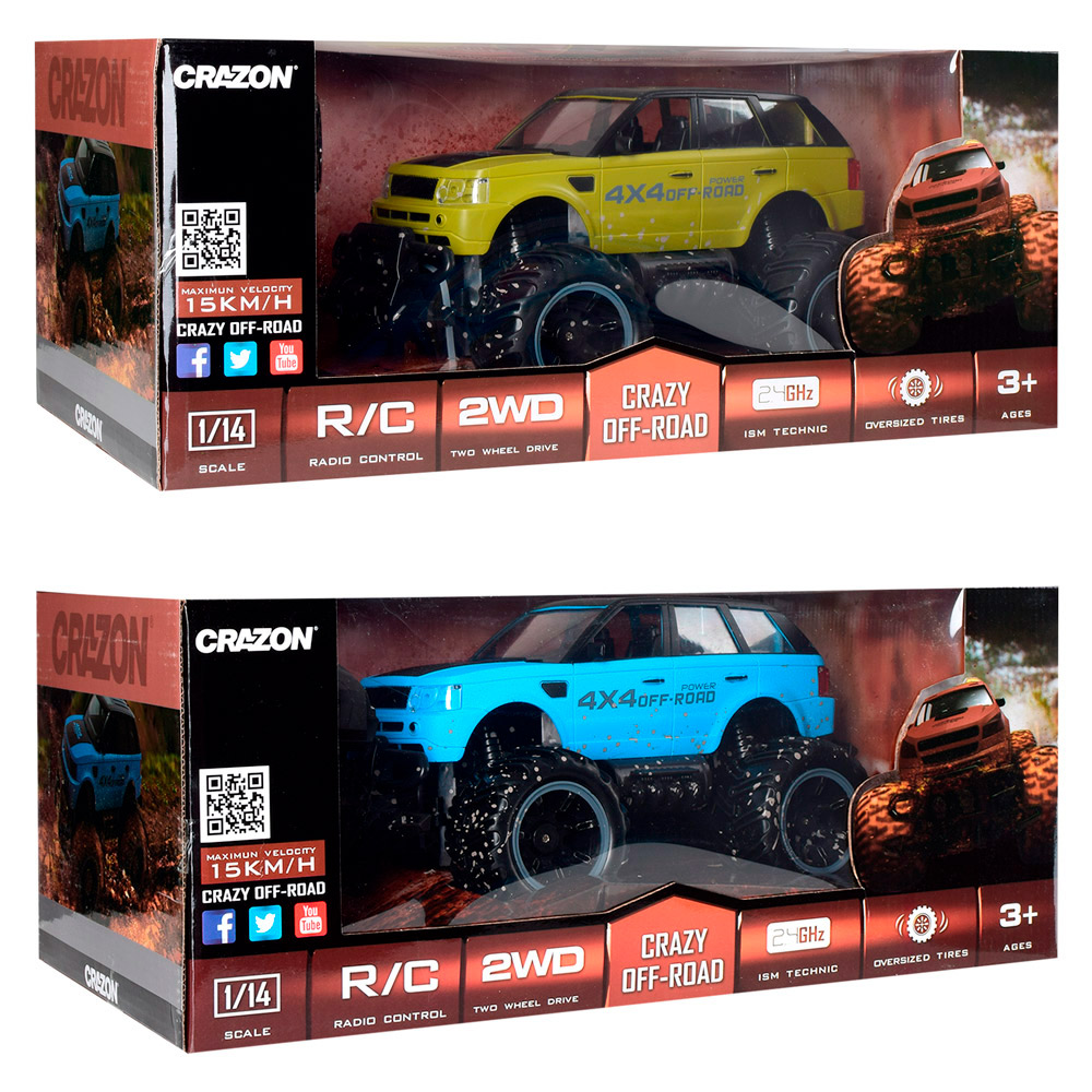 Джип 17MUD02B радіокер. 2,4G, акум., 1:14, гумові колеса, USB, 2 кольори, кор., 45-25-19 см.