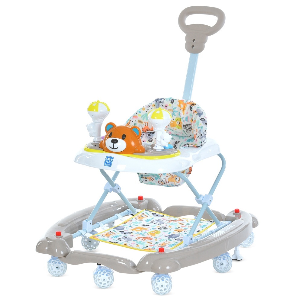 Ходунки M 3656A-S-11 ведмедик, стопор, силік.колеса 8 шт.,  муз.,бежевий