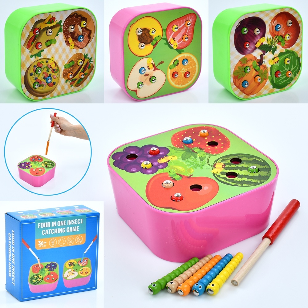 Дерев'яна іграшка Риболовля MD 1516 магнітна гра,Дістань гусеницю,ігрове поле,1 вудка,4види,кор.,16,