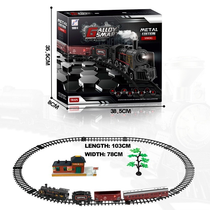 Залізниця 19060-6 78-103см,локомотив,пара/дим,3 вагони,вокзал,мет.+пласт.,муз.,світло,бат.,кор.,38,5