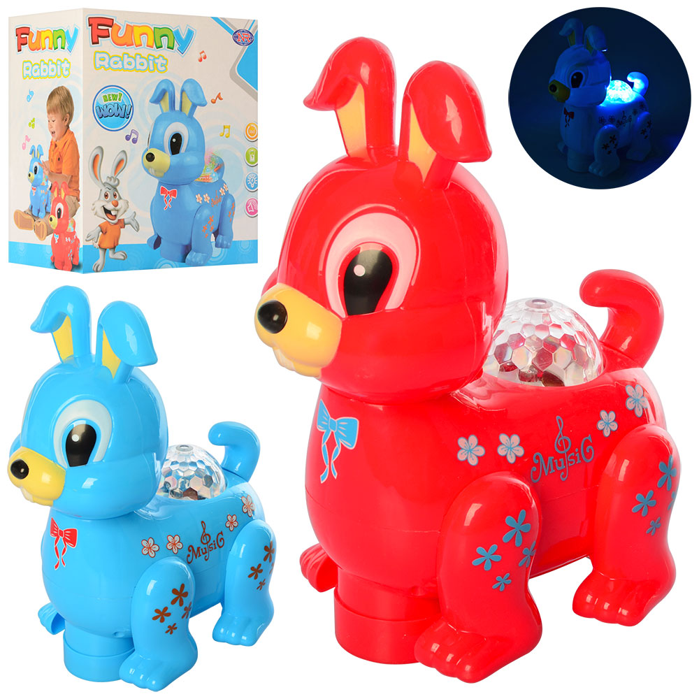 Музична іграшка NR617-51 зайчик, їздить, 2 кольори, муз., світло, бат., кор., 17-20-10,5 см.