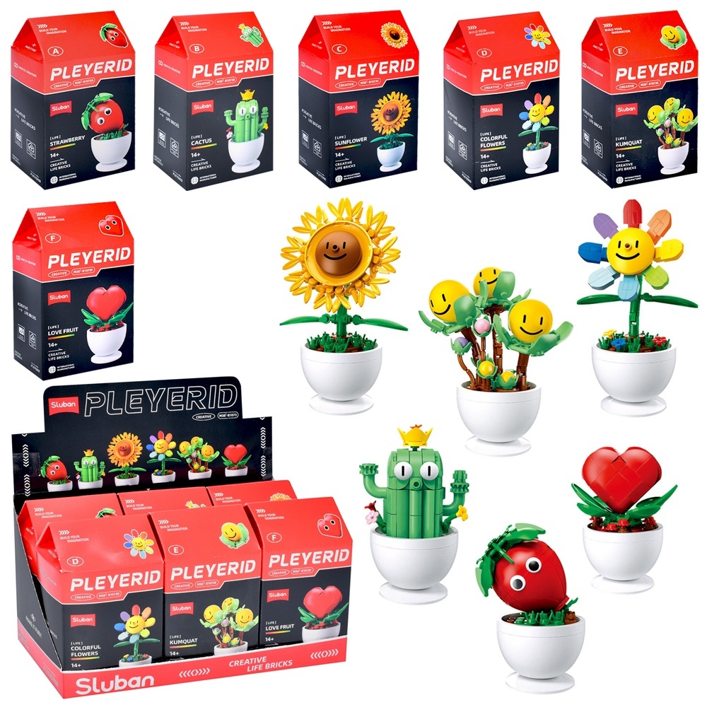 Конструктор SLUBAN M38-B1073 рослина/фігурка у горщику, 6 видів, кор., 6 шт. в диспл., 28-16-13 см.