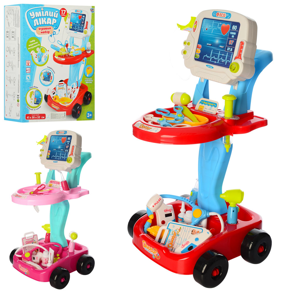 Лікар 660-45-46 візок, інструменти, 17 предметів, 2 види, муз., світло, бат. (табл.), кор., 37,5-49-