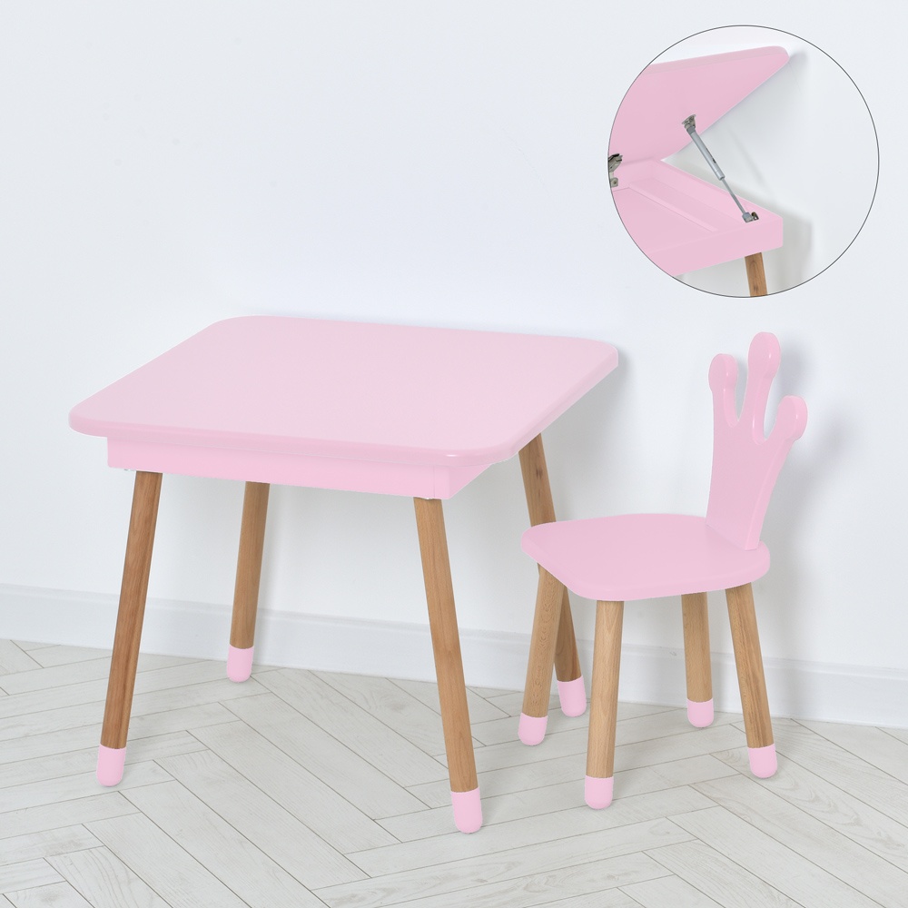 Столик 09-025R-BOX зі стільчиком, корона, ящик, рожевий.