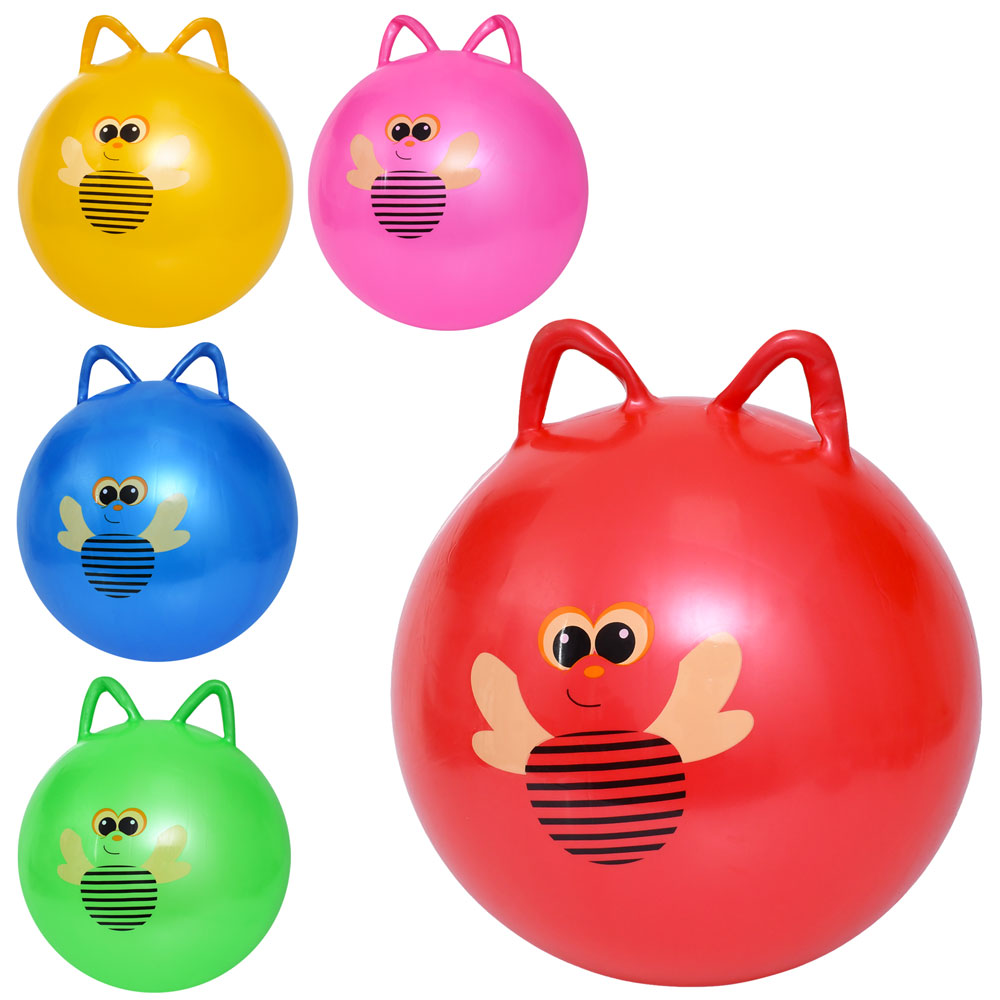 М'яч для фітнесу MS 4872 (40шт) 45см, з вушками, 310-320г, принт бджілка, 5 кольорів, у пакеті, 13-15-5см