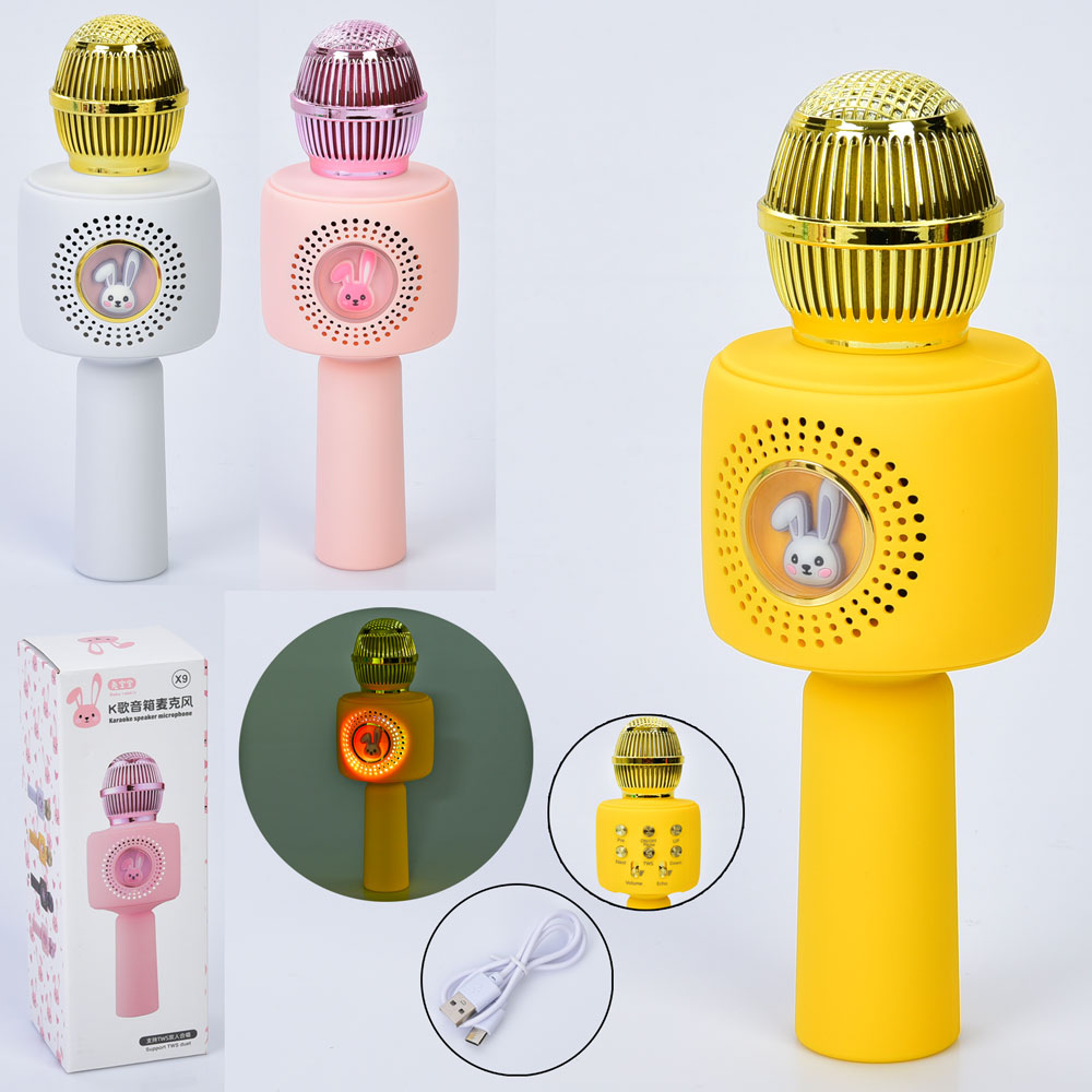 Мікрофон X9 акум., USB, 4 кольори, світло, кор., 8-22,5-8 см.