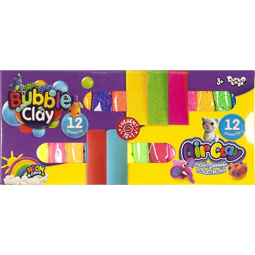 Креативна творчість "Air Clay+Bubble Clay" 12 шт+12 шт укр (12) 