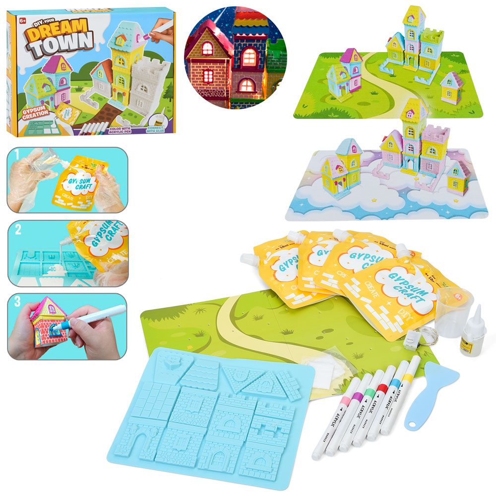Набір для творчості I001 Місто мрій,побудуй будинок,світло,гипс,формочки,маркери 6шт., інструм.,бат.