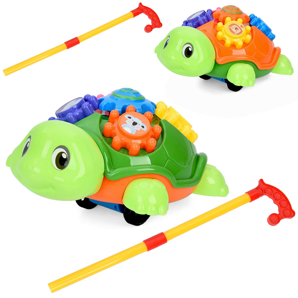 Каталка 368 на палці, черепаха, шестерні, 2 кольори, муз., кул., 29-29-11 см.