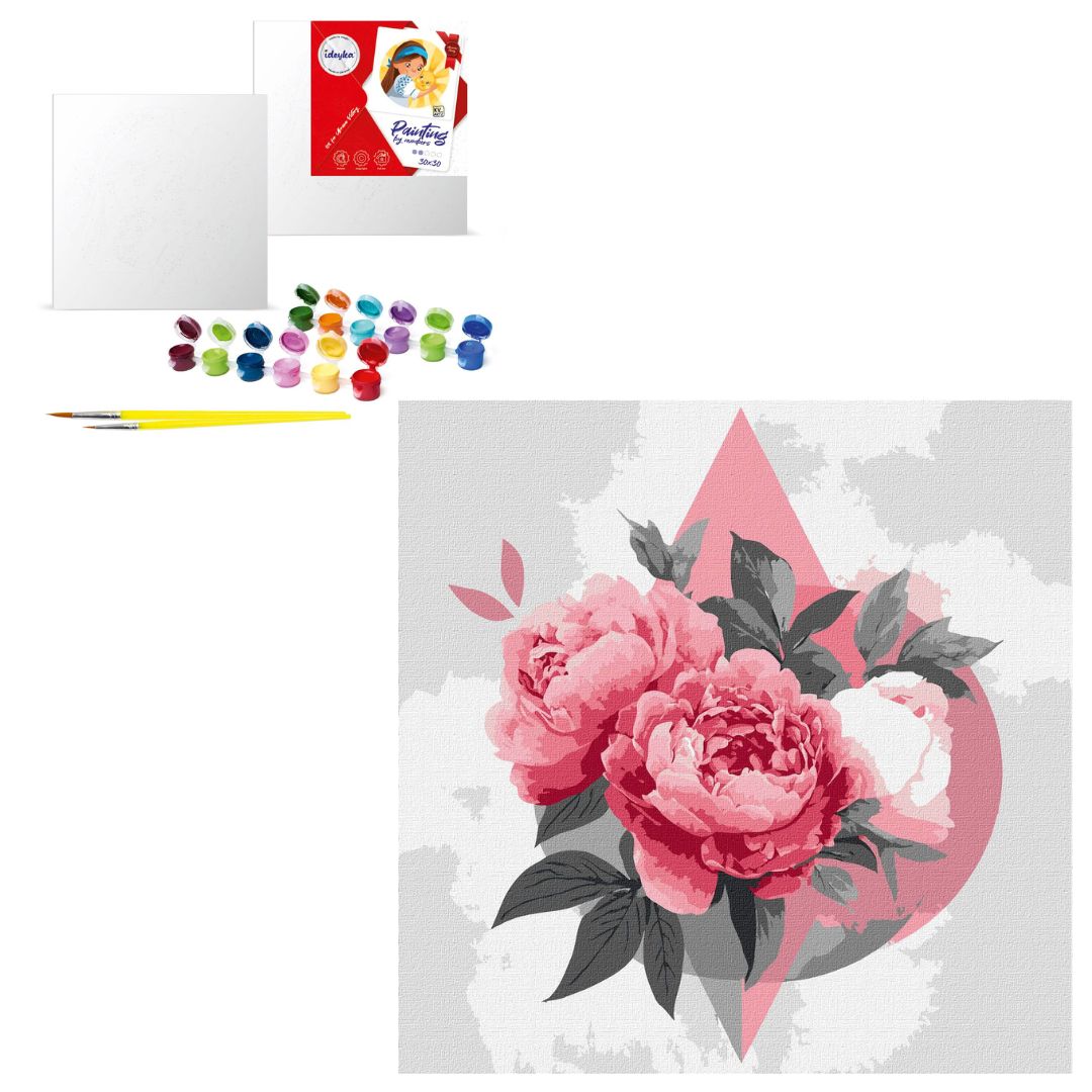 Набір для розпису по номерах "Геометричні фігури з півоніями" 30х30см