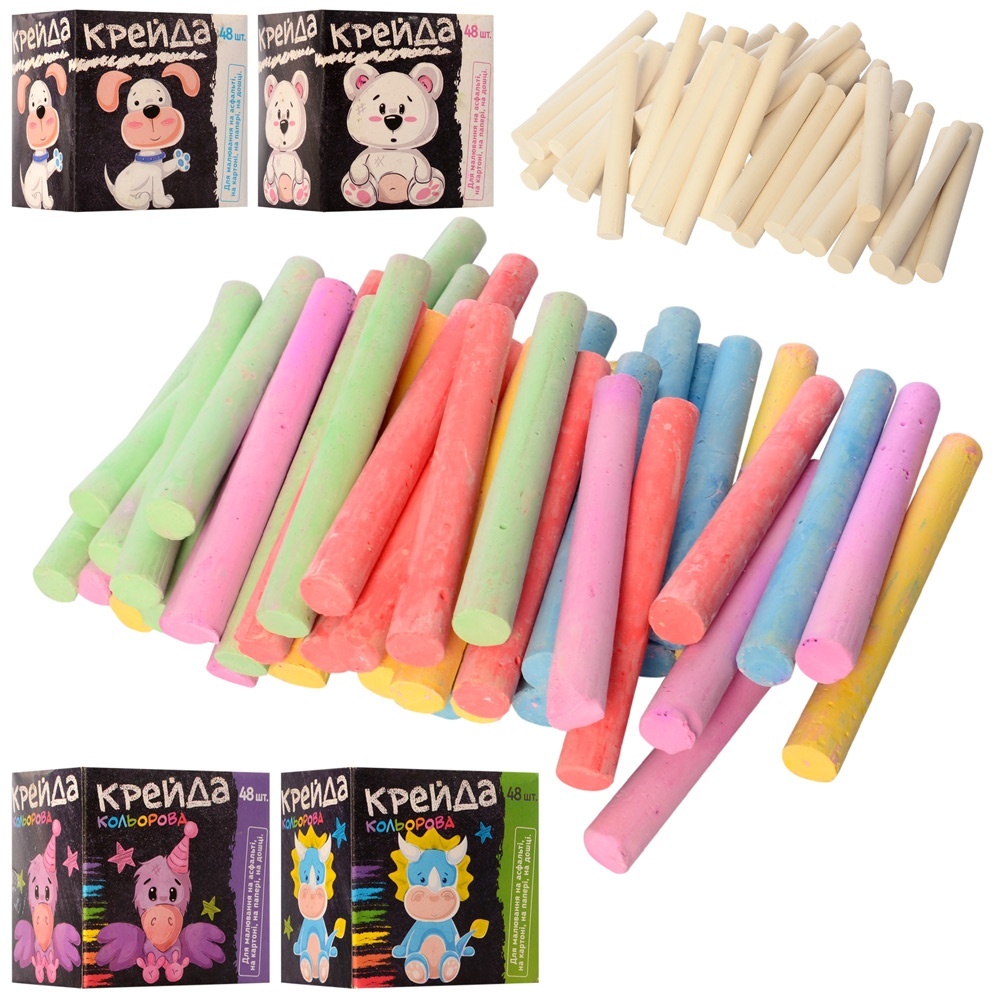 Крейда MK 0091-1 48 шт., тонка, 2 види, 5 кольорів, 5 г, кор., 8-8-6 см.
