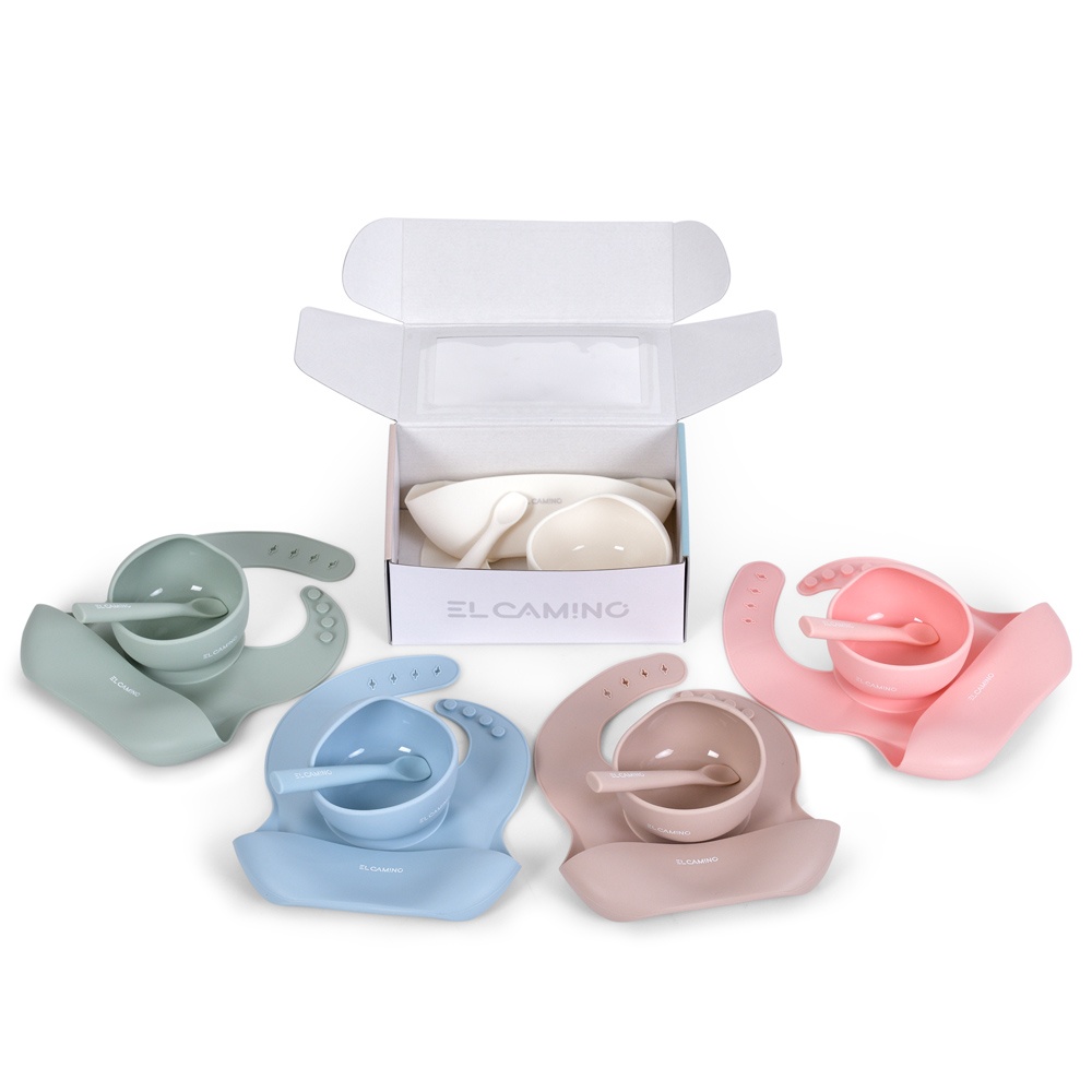 Набір силіконового посуду ME 1173 Mix 3 предмета (глибока тарілка на присосці, нагрудник,ложка),кор.