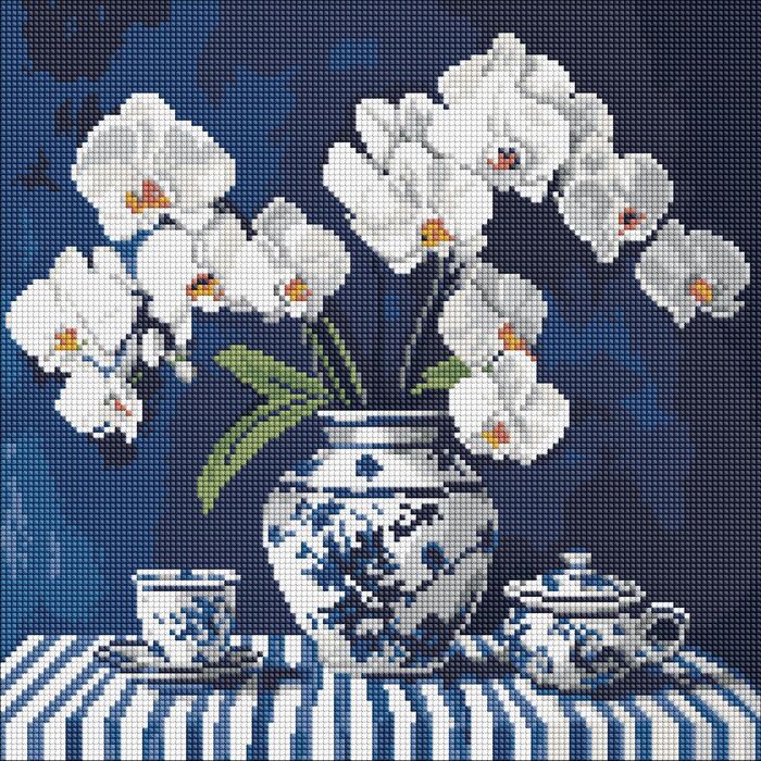 Набір з алмазною мозаїкою "Орхідея в порцеляні" 40х40см