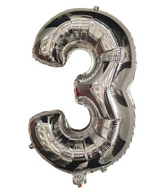 Кульки надувні фольговані MK 2723-1 (1000шт) цифри, 18 дюймів, цифра 3,срібло - 1 - smarttoys.com.ua