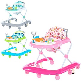 Ходунки M 6077 колеса 8 шт., стопор, 3 кольори, муз., світло, бат., (1 блакит., 2 рож., 2 сірий). - 1 - smarttoys.com.ua