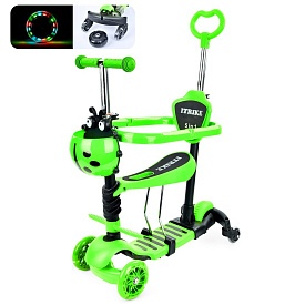 Самокат JR 3-101-GR MAXI,5в1(біговел),сталь+пласт.,3кол.,2пер.ПУ116мм,світ.,підніжка,дод.кол.,зелен. - 1 - smarttoys.com.ua