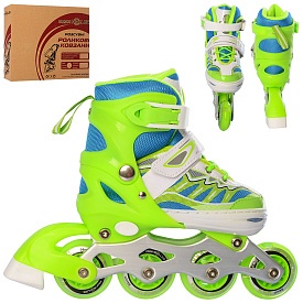 Ролики A 4122-S-GR(31-34) розсув.,шнур.+бакля,ал.рама,кол.ПУ64мм.,1світ.,зелений,кор.35-27,5-10,5см. - 1 - smarttoys.com.ua