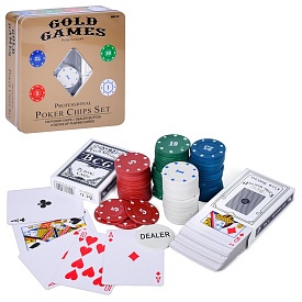 Гра TD202361 покер, фішки 100шт. з номіналом, карти 2 колоди, кор.(метал), 20-20-5 см. - 1 - smarttoys.com.ua