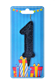 Свічка для торта  "Цифра 1" чорна блиск - 1 - smarttoys.com.ua