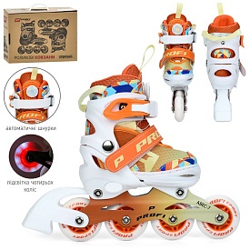 Ролики A4156-XS-OR (27-30) розсувні,шнурівка+бакля,алюм.рама,ABEC-7,колеса ПУ64мм,устілка16см,світло - 1 - smarttoys.com.ua