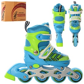 Ролики A 4137-XS-BL (27-30см) розсув., шнур.+бакля, ал.рама, кол.ПУ64мм, 1світ., комбо, синій, кор. - 1 - smarttoys.com.ua