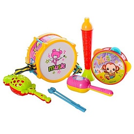 Музичні інструменти 3798-1 барабан, палички 2шт, бубон, маракаси, дудка, кул., 19-28-8 см. - 1 - smarttoys.com.ua