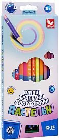 Олівці кольорові тригранні двосторонні пастельні кольори + чинка - 24 кольори (12 шт.) - 1 - smarttoys.com.ua