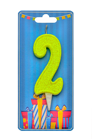 Свічка для торта  "Цифра 2" лимонна блиск - 1 - smarttoys.com.ua