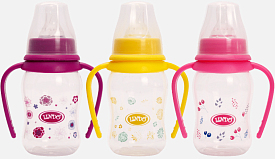 Li 146 Пляшечка вигнута з ручками, з силіконовою соскою 125 мл - 1 - smarttoys.com.ua
