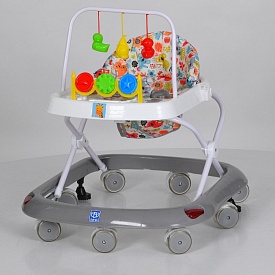 Ходунки M 0541C-11 дуга з підвісками, колеса 8 шт., 2 стопора, муз., світло, бат., сірий. - 1 - smarttoys.com.ua