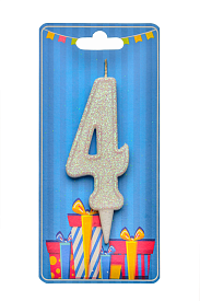 Свічка для торта  "Цифра 4" біла блиск - 1 - smarttoys.com.ua