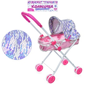 Візок M 5091 UA для ляльки, класика, паєткі, мет., кул., 26-60-10 см. - 1 - smarttoys.com.ua