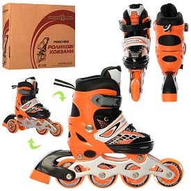 Ролики A 4140-XS-OR(27-30) розсув., шнур.+бакля, ал.рама, кол.ПУ64мм,1світло,комбо,помаранчевий,кор. - 1 - smarttoys.com.ua