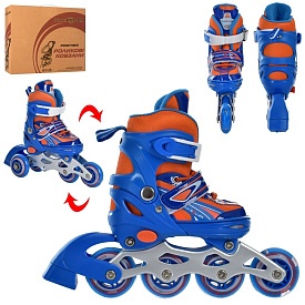 Ролики A 4146-XS-BL (27-30) розсув.,шнур.+бакля,ал.рама,колПУ64мм-1світ.,комбо,синій,кор.,34,5-27-10 - 1 - smarttoys.com.ua