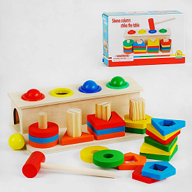 Дерев'яна гра "Логічна гра" C 55576 (48) геометричні кілочки, стукавка, у коробці - 1 - smarttoys.com.ua