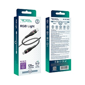 Кабель USB Ridea RC-RL15 RGB Light Type-C to Type-C 60W 1.2m (Чорний) - 1 - smarttoys.com.ua