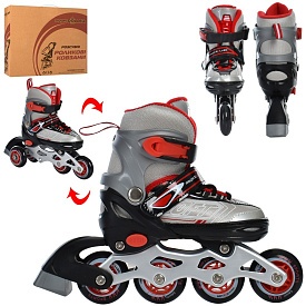 Ролики A 4147-XS-R (27-30)розсув.,шнур.+бакля,ал.рама,колПУ,64мм,1світ.,комбо,черв.,кор.,34,5-27-10с - 1 - smarttoys.com.ua