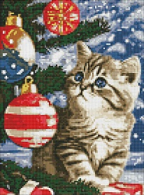 Набір з алмазною мозаїкою "Кошеня під ялинкою" з АВ стразами 30х40см - 1 - smarttoys.com.ua