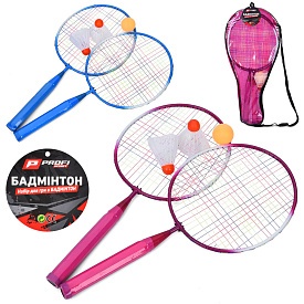 Бадмінтон MS 4397-2ракета2шт43,5см.метал, дерев.руч,вол.2шт,м'ячик4см,2кол.у чохлі, 22-49-3см - 1 - smarttoys.com.ua
